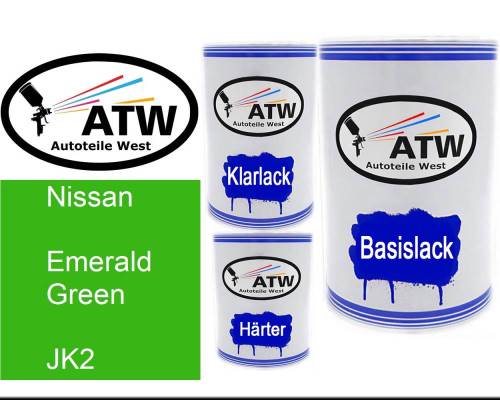 Nissan, Emerald Green, JK2: 500ml Lackdose + 500ml Klarlack + 250ml Härter - Set, von ATW Autoteile West.